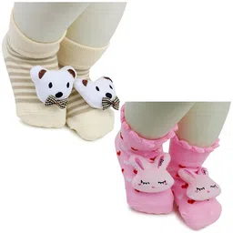 BAESD Infants Pack Of 2 Patterned Anti-Skid Cotton Ankle Length Socks-35