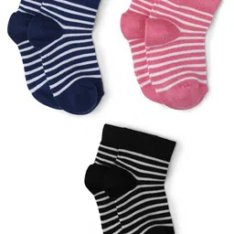Bodycare Girls Pack of 3 Navy Blue & Pink Striped Ankle Length Socks-19
