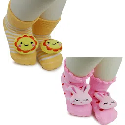 BAESD Infants Pack Of 2 Printed Anti-Skid Ankle Length Socks-image-74