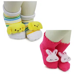 BAESD Infants Pack Of 2 Printed Anti-Skid Ankle Length Socks-image-77