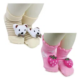 BAESD Infants Pack Of 2 Printed Anti-Skid Ankle Length Socks-87