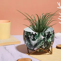 Homspurts Green Tropical Printed Planter With Stand-image-36