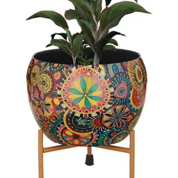 Homspurts Yellow & Red Metal Planter with Stand image 3
