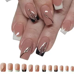 Secret Lives 24 Pcs French False Nails with Studs - Pink & Black-39