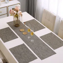 HOKIPO Grey 4-Pieces Textured Rectangular Table Placemats with Table Runner-16