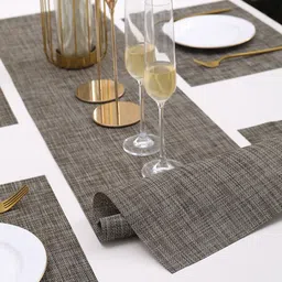 HOKIPO Grey 4-Pieces Textured Rectangular Table Placemats with Table Runner image 3
