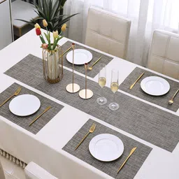 HOKIPO Grey 4-Pieces Textured Rectangular Table Placemats with Table Runner image 5