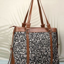 Anouk Tan Brown Floral Printed Oversized Structured Shoulder Bag Up to 12 inch-2
