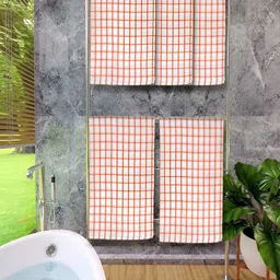 Athom Living Orange & White 5 Pieces Checked Cotton 150 GSM Bath Towels-14