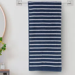 Home Centre Color Refresh Blue & White Striped 150 GSM Cotton Bath Towel-78