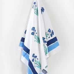 HANDICRAFT PALACE Blue & White Printed Pure Cotton 250GSM Premium Waffle Bath Towel-image-64