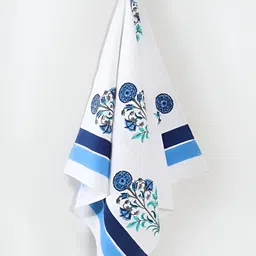 HANDICRAFT PALACE Blue & White Printed Pure Cotton 250GSM Premium Waffle Bath Towel-image-21