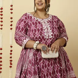Jaipur Kurti Printed Mirror Work Pure Cotton Plus Size Kurta With Trousers & Dupatta-image-33