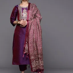 Varanga Geometric Woven Design Thread Work Straight Kurta With Trousers & Dupatta-image-16