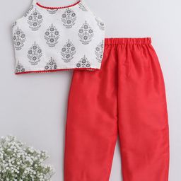 The Magic Wand Girls Floral Chanderi Silk Kurti with Trousers-image-54