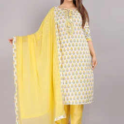 KALINI Women Yellow Ethnic Motifs Printed Pure Cotton Kurta with Trousers & With Dupatta-32