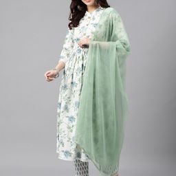 KALINI Floral Printed Pure Cotton Kurta & Trousers With Dupatta-18