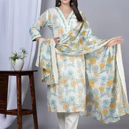 YASH GALLERY Floral Printed Pure Cotton Straight Kurta with Trousers & With Dupatta-picture-47