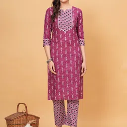 JVSP FASHION Round Neck Floral Printed Regular Pure Cotton Straight Kurta with Trousers-picture-27