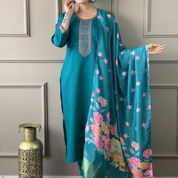 Siya Fashion Floral Embroidered Thread Work Straight Kurta With Trousers And Dupatta-picture-18