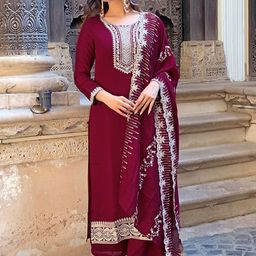 Fashion Care Women Ethnic Motifs Embroidered Regular Kurti with Trousers & With Dupatta-43
