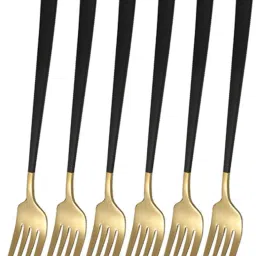 8" Stainless Steel Dinner Forks Set with Colorful Handle & Shiny Gold Mouth Stainless Steel Dinner Fork Set-image-117