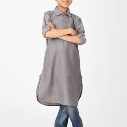 Fabindia Boys Woven Design Shirt Collar Roll Up Sleeves Pure Cotton Pathani Kurta-49