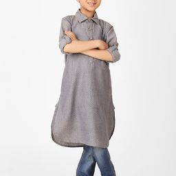 Fabindia Boys Woven Design Shirt Collar Roll Up Sleeves Pure Cotton Pathani Kurta-27