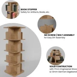 cogo 4 Tier Revolving Bookshelf | 260 litre | 100 kg UDL Loading Capacity Engineered Wood Open Book Shelf image 4