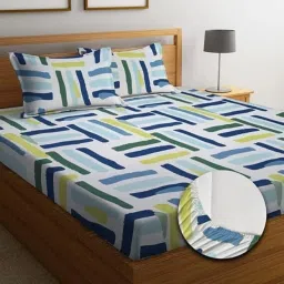 250 TC Cotton King Printed Fitted (Elastic) Bedsheet-24