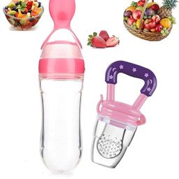 BPA Free Squeeze Style Bottle Feeder with Dispensing Spoon and Fruit Feeder- Silicone-16