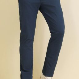 Men Slim Fit Dark Blue Cotton Blend Trousers-image-9