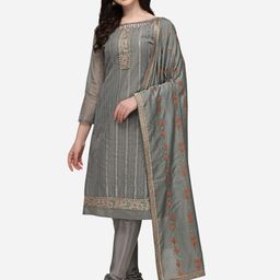 RAJGRANTH Grey & Gold-Toned Embroidered Unstitched Dress Material With Embroidered Duppata-picture-18