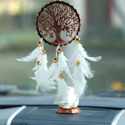 DULI White & Brown Hanging Tree of Life Dream Catcher with Feathers image 1