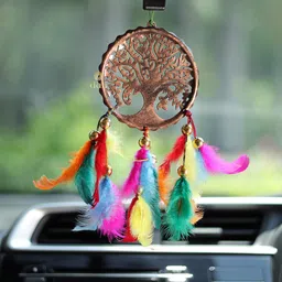 DULI Brown Hanging Tree of Life Dream catcher Windchime with Mutlicolor Feathers image 1