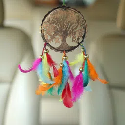 DULI Brown Hanging Tree of Life Dream catcher Windchime with Mutlicolor Feathers image 3