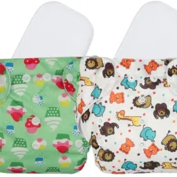 Fancy Printed Nappy Reusable, For Babies With Wet-Free Insert Pads Green, White - S - M-image-18