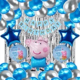Printed peppa pig blue birthday theme decoration combo set 38 pcs for kids girls boys Balloon-image-73