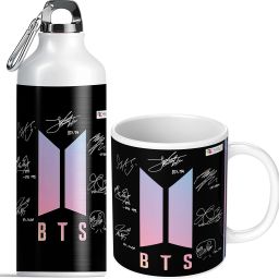 BTS Signature BTS BTS Sipper Bangtan Boys Vogue Music Band V Suga J-Hope Jungkook Jin Jimin Rm BTS Signature Army BTS Sipper Water Bottle (600ml) Best Gift for Boys Girl BTS Lovers with (SPRMUG3) Black Aluminium, Ceramic Coffee Mug-18