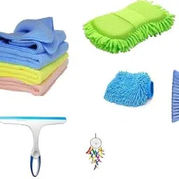 Pack 6 Microfiber Towel 3 pcs 1 Carpet Brush 1 Washing Scurb Microfibre Gloves Combo-48