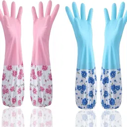 PVC made Cotton Flock lined Hand Gloves For Kitchen Long Sleeves Dish Washing Wet and Dry Disposable Glove-image-83