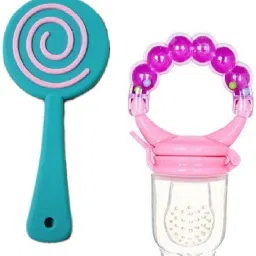 Silicone Lollipop Shape Multicolor Teether & Ring Style Food Nibbler for Babies Teether and Feeder-image-3