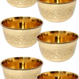 Brass Cereal Bowl Hand Made Big Size Brass Floral Bowls for Dinnerware,Serveware Katori -300 ML-image-58