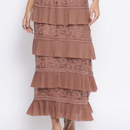 LELA Women Brown Tiered Lace Inserts Maxi Skirt-picture-22
