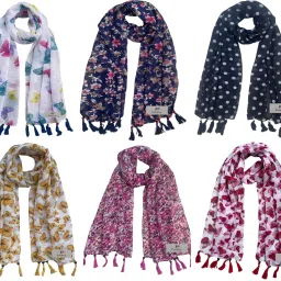 Printed Chiffon Women Multicolor Stole, Fancy Scarf-image-34
