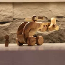 Handcrafted Wooden Helicopter Toy with Moving Propeller, Gear System,-19
