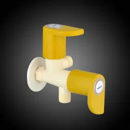 Ivory Angle Cock 2 Way Tap Heavy Plastic Faucet (Ivory & Yellow Color) with Flange Hot And Cold Water Tap Twin Elbow Valve Faucet-image-60