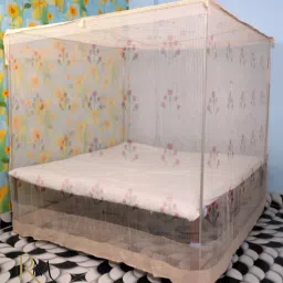 Cotton Adults Washable Flower Printed ORANGE Single Bed (4X6)ft Mosquito Net-image-7