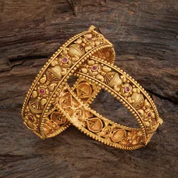 Kushal's Fashion Jewellery Set Of 2 Gold-Plated Stone-Studded Antique Bangles-9