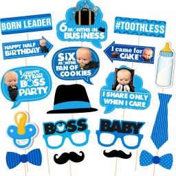 Boss Baby Half Birthday Photo Booth Props 18 Pieces with Wooden Sticks for Boss Baby 1/2 Birthday Party Decorations,Baby Boss 6 Month Birthday Party Supplies Photo Booth Board Photo Booth Board-picture-14